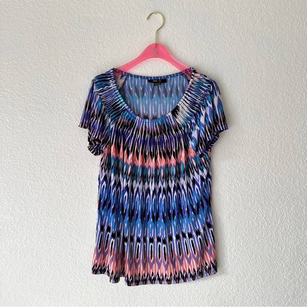 Style & Co Abstract Pattern Short Sleeve Blouse Multicolor Size Medium